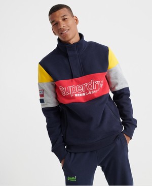 Superdry Colour Block Half Cipzár Track Férfi Pulóver Sötétkék | SVFBW8354